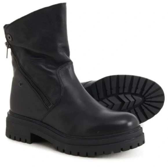 Avellini Shearling Lined Leather Boots Fold Down Black Lug Sole EU 40 USA 9 - Picture 2 of 10